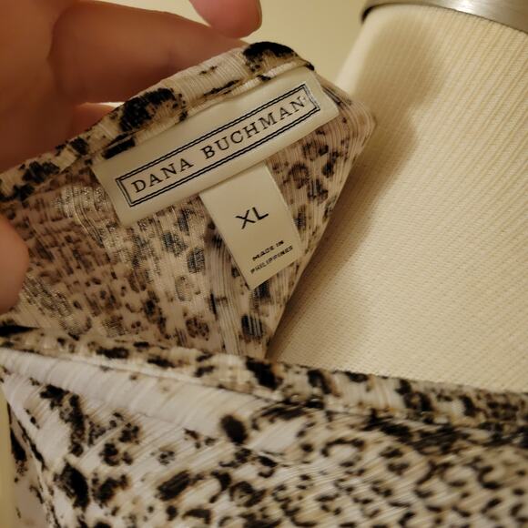 Oriental Print Tunic Blouse Boho Dana Buchman XL Flowy Stretchy Top - Picture 7 of 7